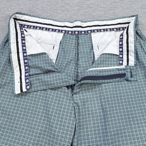 Perry Ellis Mens 36 Chino Shorts Green Blue Gingham Slash Pocket Golf Stretch - Picture 5 of 11